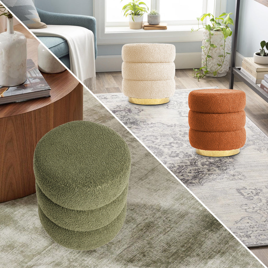 La Bella Beige Round Stacked Ottoman Stool
