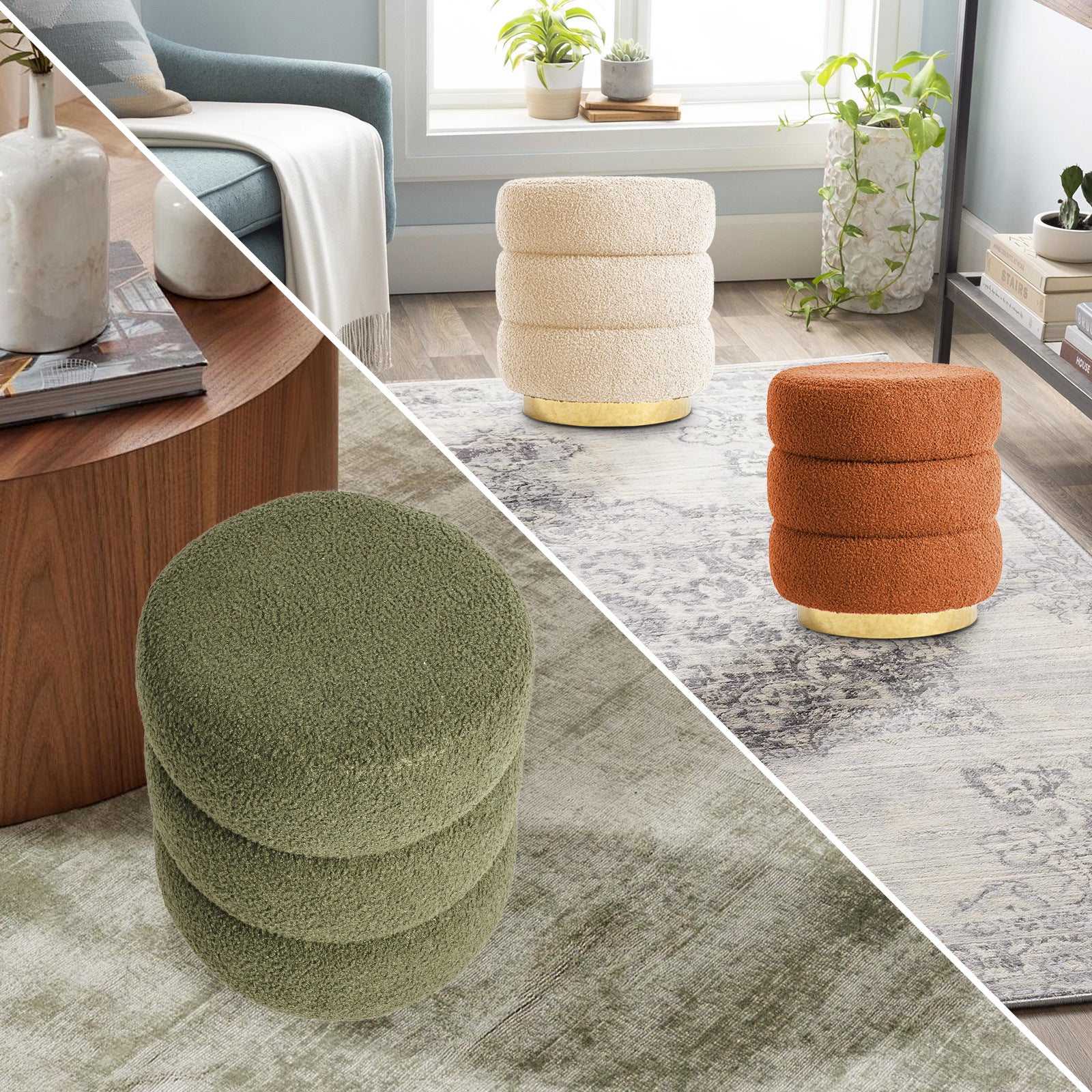 La Bella Beige Round Stacked Ottoman Stool
