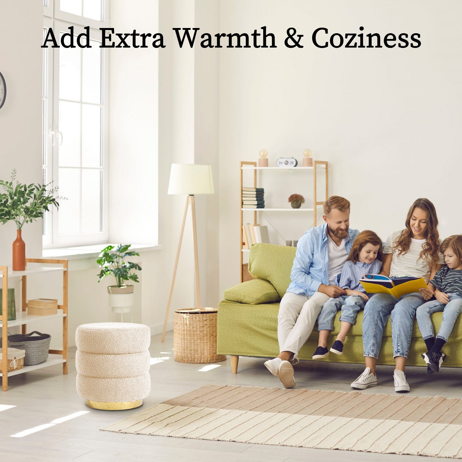 La Bella Beige Round Stacked Ottoman Stool