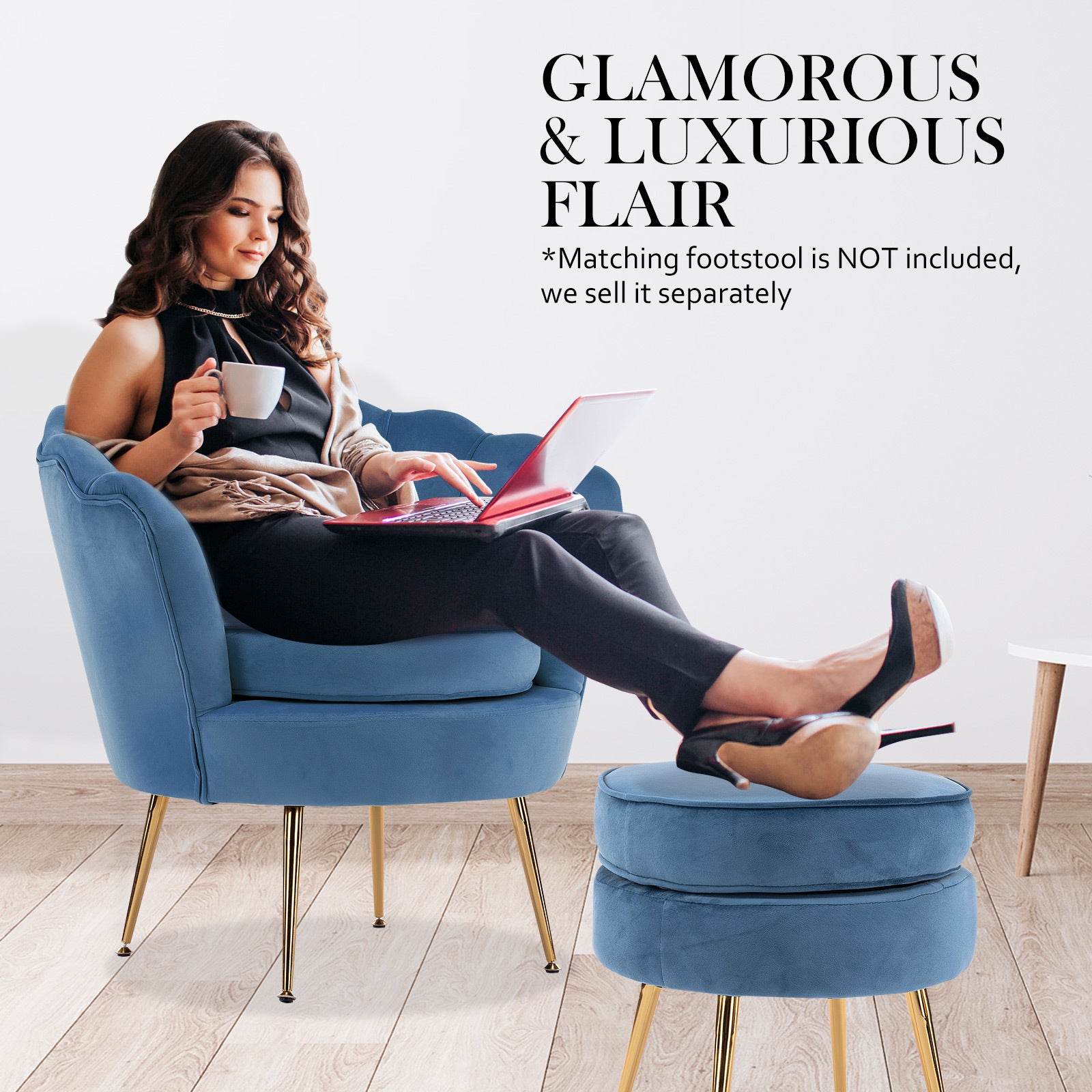 La Bella Scalloped Velvet Armchair with Gold Legs - Various Colors