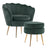 La Bella Velvet Scalloped Armchair and Round Ottoman Set in Green