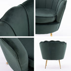 La Bella Velvet Scalloped Armchair and Round Ottoman Set in Green