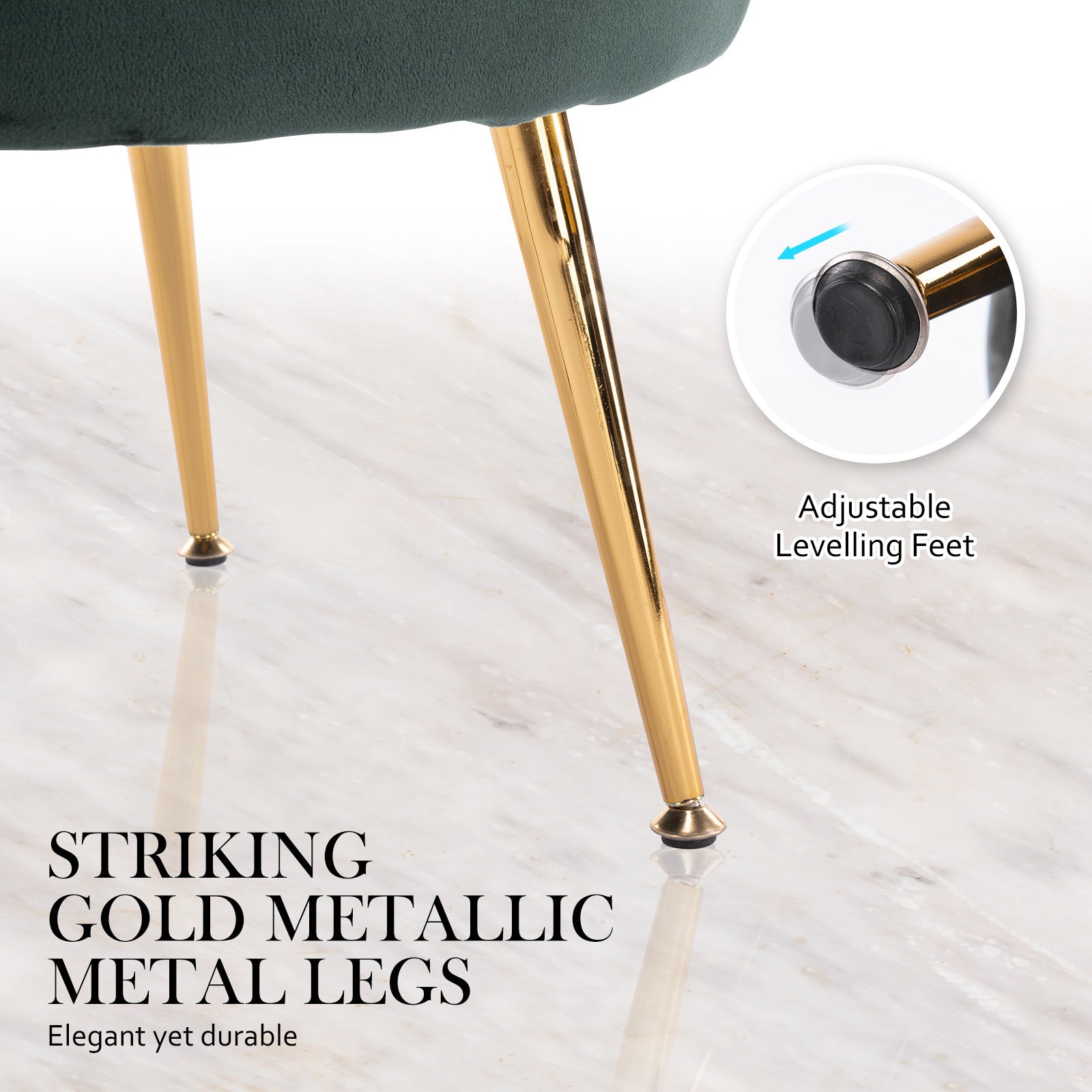 La Bella Velvet Scalloped Armchair and Round Ottoman Set in Green