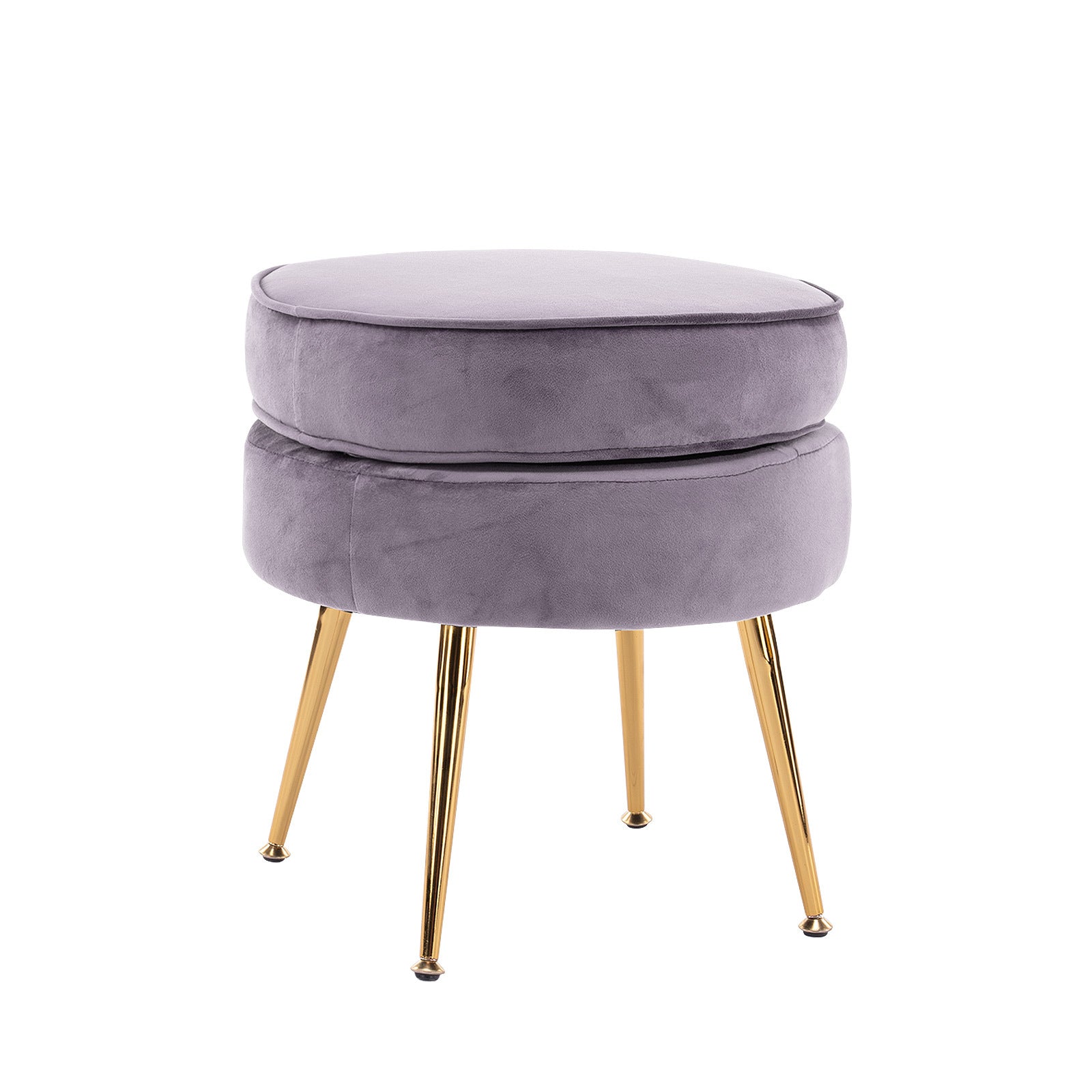 La Bella Velvet Round Ottoman with Gold Legs