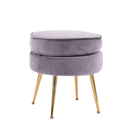 La Bella Velvet Round Ottoman with Gold Legs