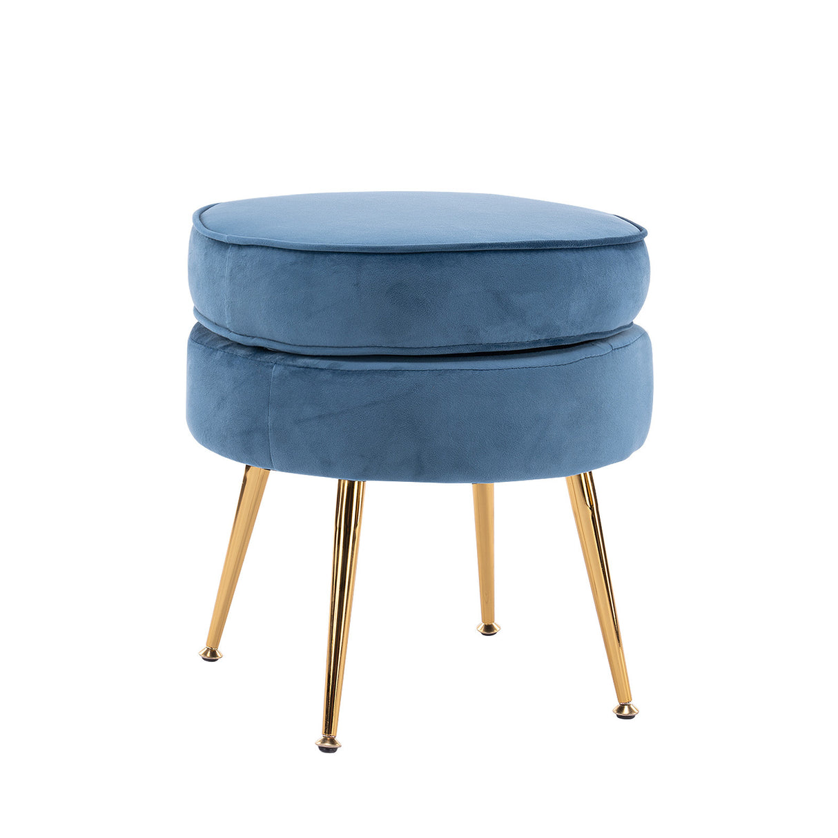 La Bella Velvet Round Ottoman with Gold Legs