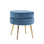 La Bella Velvet Round Ottoman with Gold Legs
