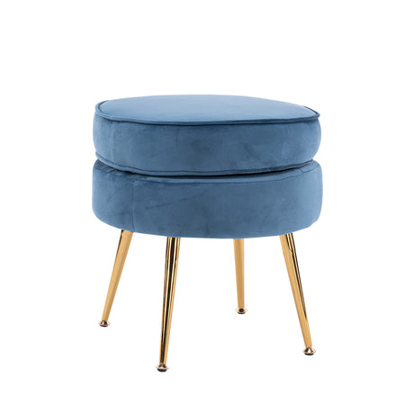 La Bella Velvet Round Ottoman with Gold Legs