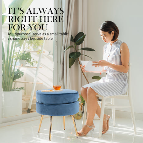 La Bella Velvet Round Ottoman with Gold Legs