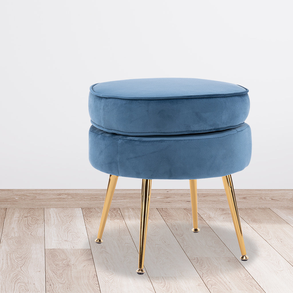 La Bella Velvet Round Ottoman with Gold Legs