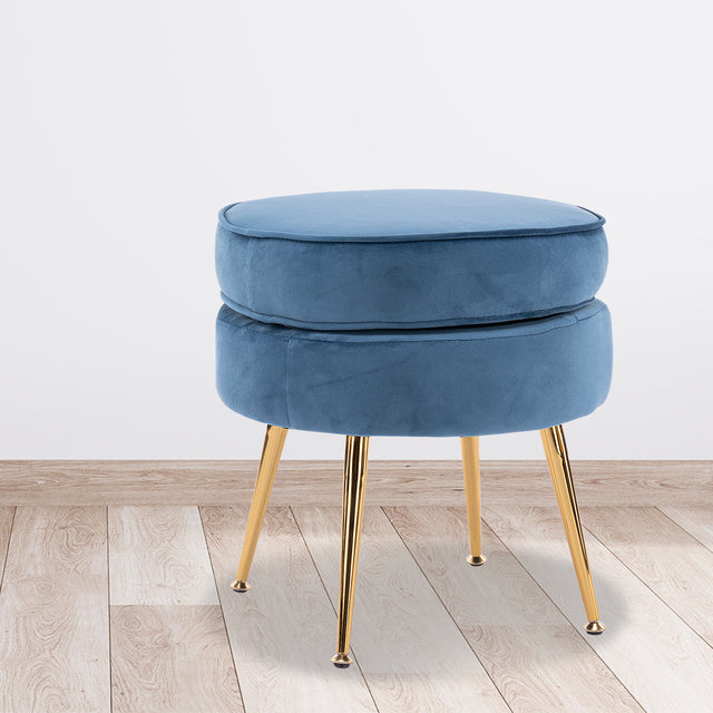 La Bella Velvet Round Ottoman with Gold Legs