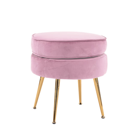 La Bella Velvet Round Ottoman with Gold Legs