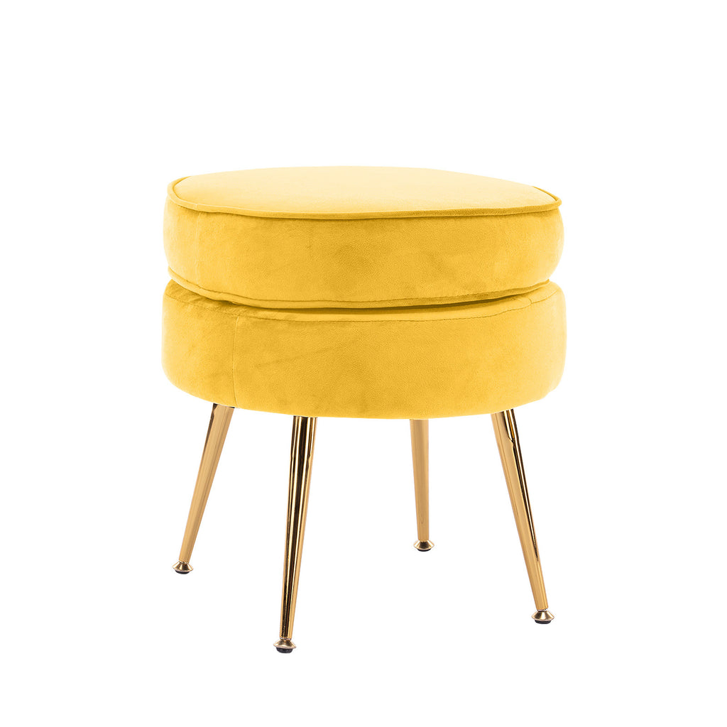 La Bella Velvet Round Ottoman with Gold Legs