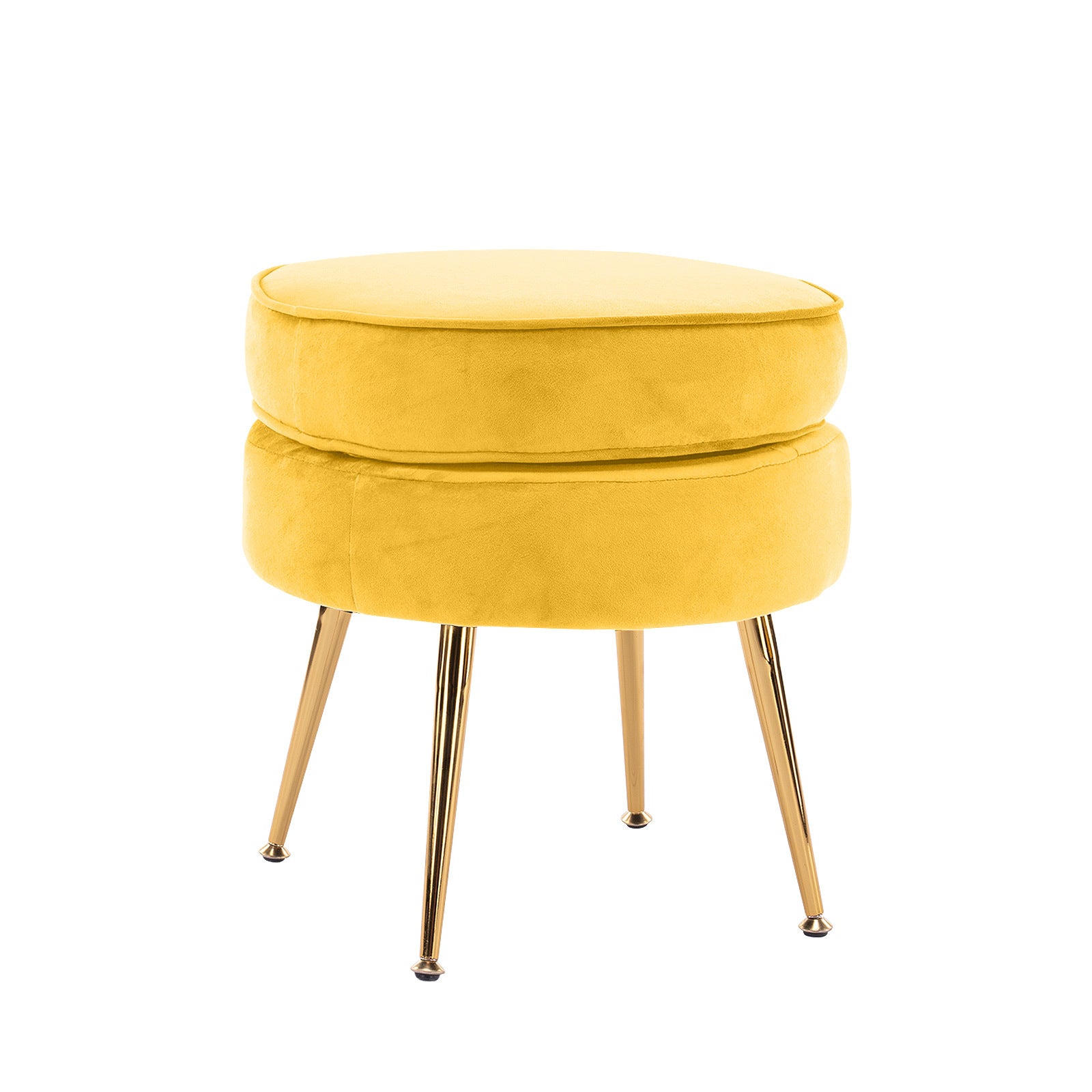 La Bella Velvet Round Ottoman with Gold Legs