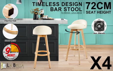 Leila Contemporary Wooden Bar Stool