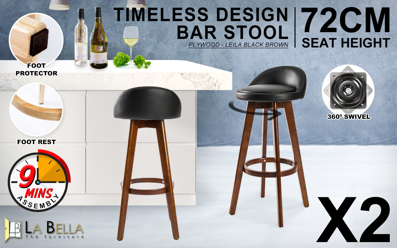 Leila Wood Bar Stool Set