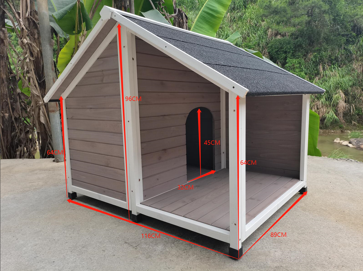 Timber Dog Kennel House with Elevated Platform