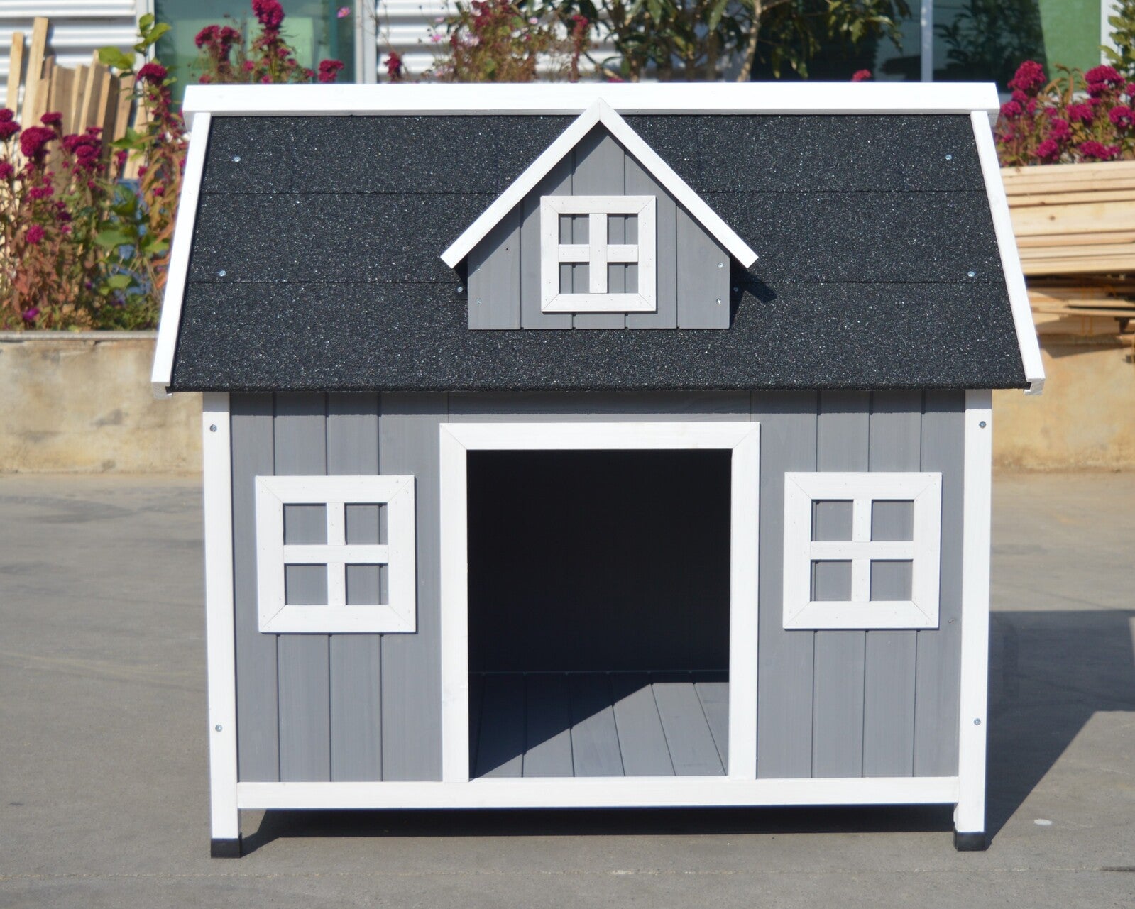 Grey Large Timber Dog Kennel House