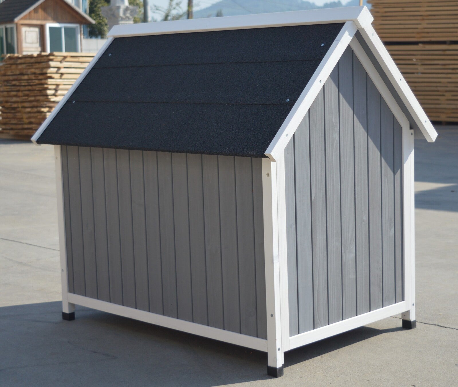 Grey Large Timber Dog Kennel House