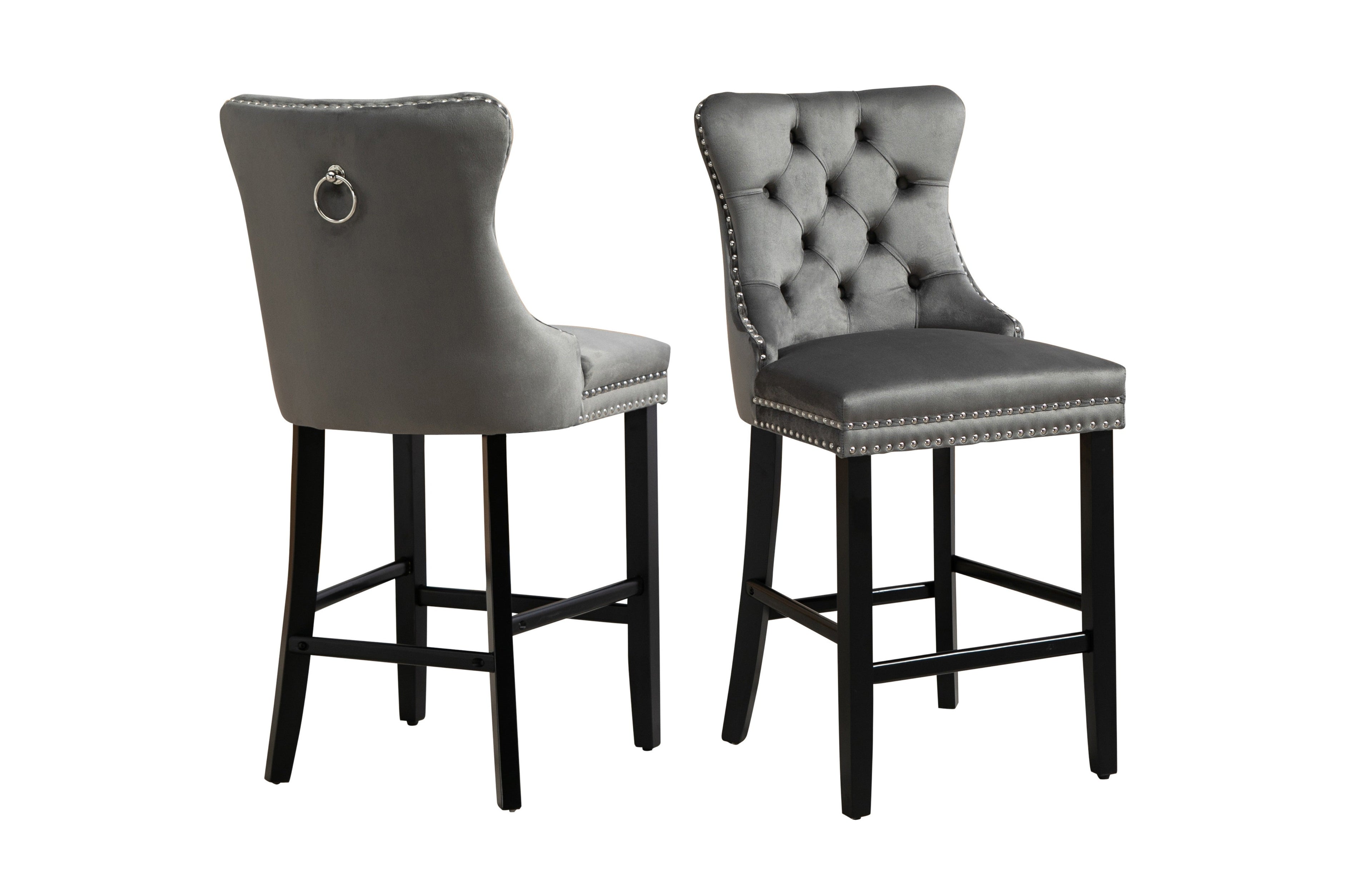 Dark Grey French Provincial Bar Stools - Set of 2