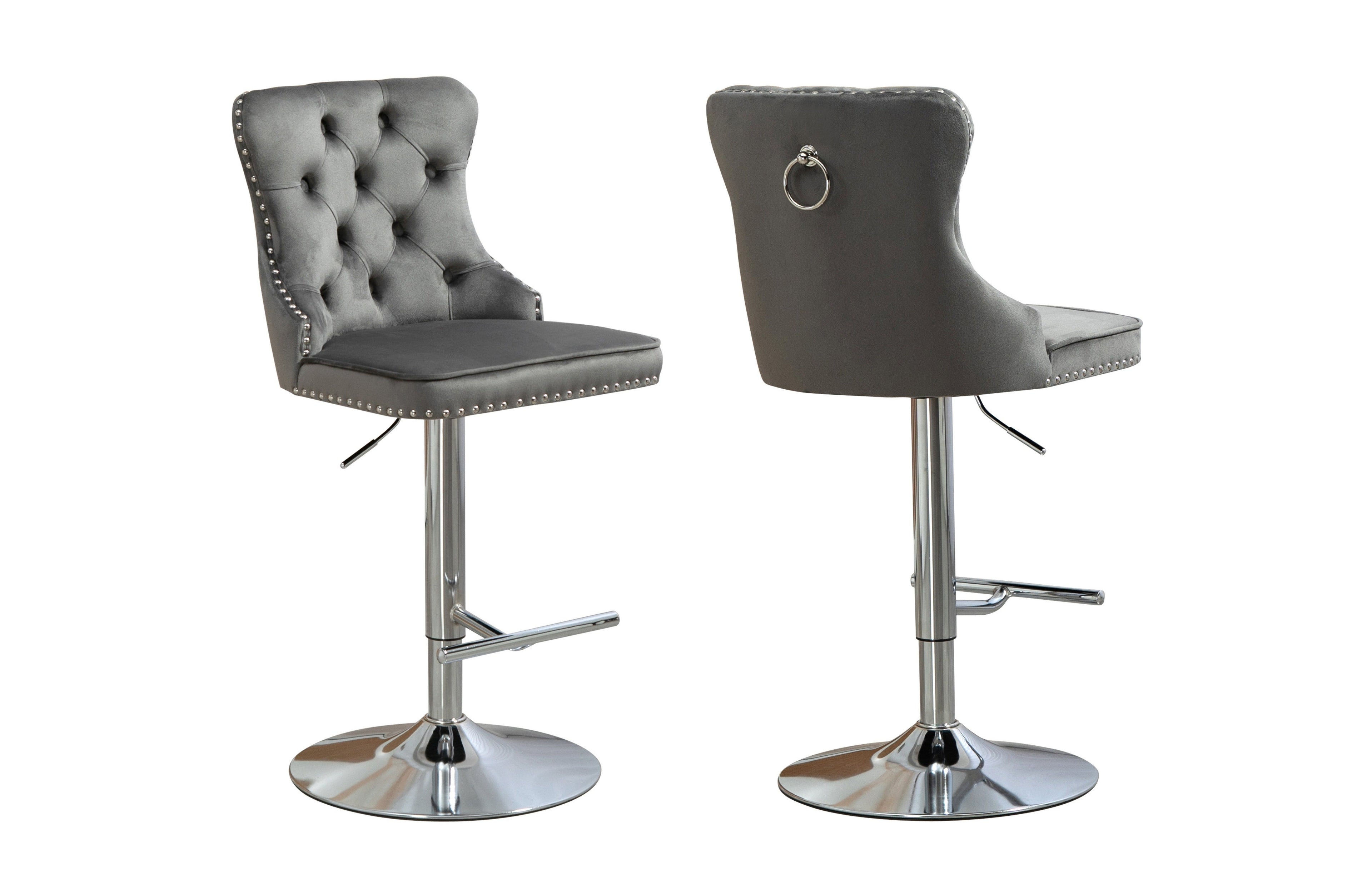 Sahara Dark Grey Velvet Barstools - Set of 2