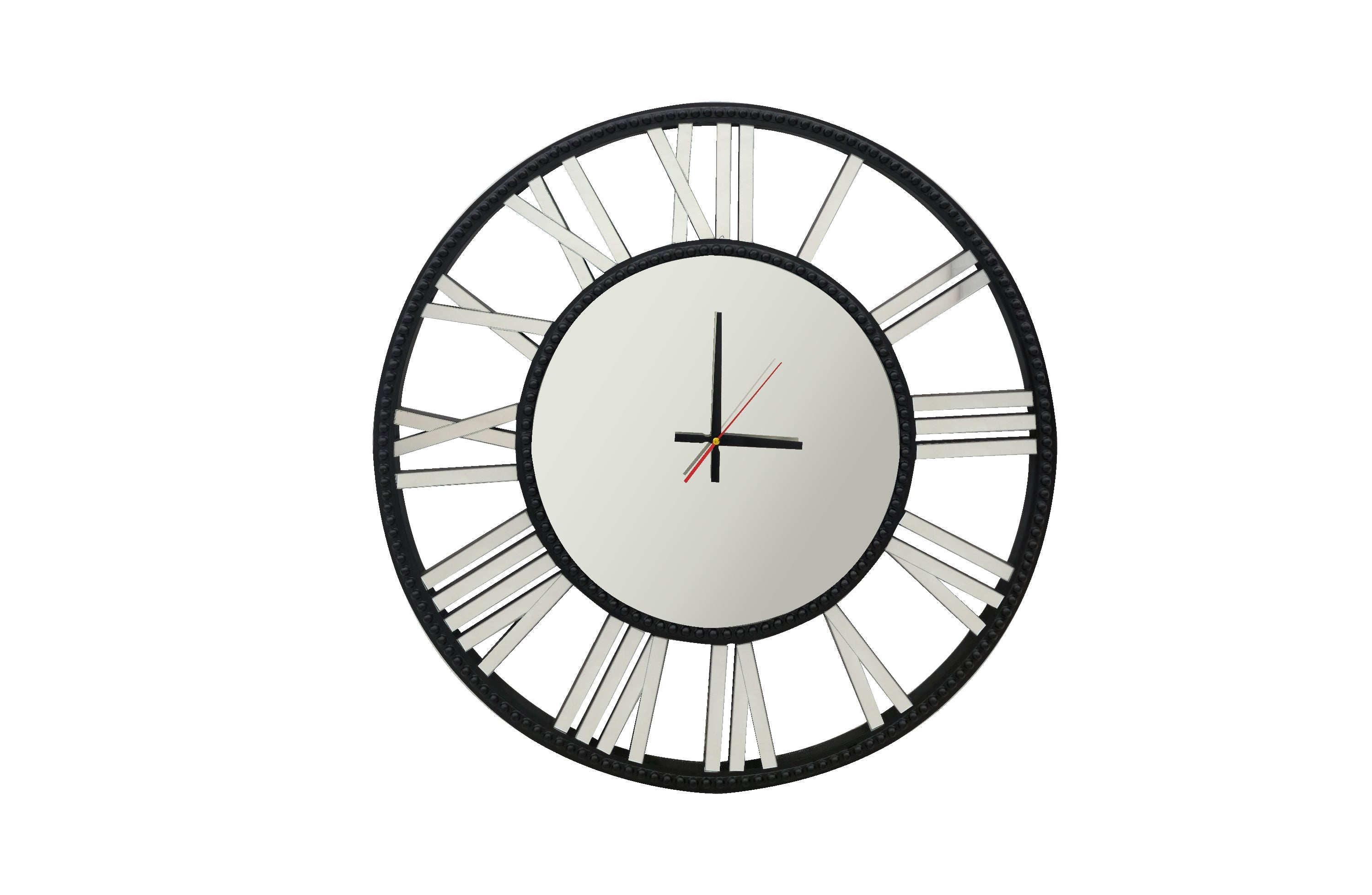 Decorative Beaded Mirrored Clock- Black