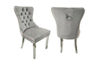 Polished Steel Dining Chair Set - Light Grey Velvet
