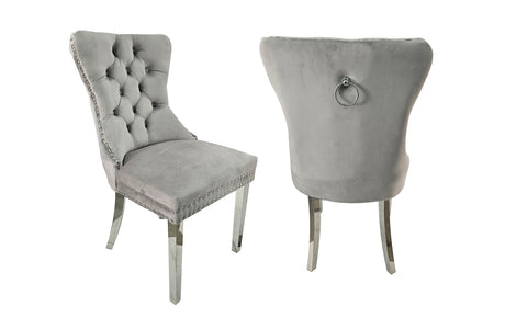 Polished Steel Dining Chair Set - Light Grey Velvet