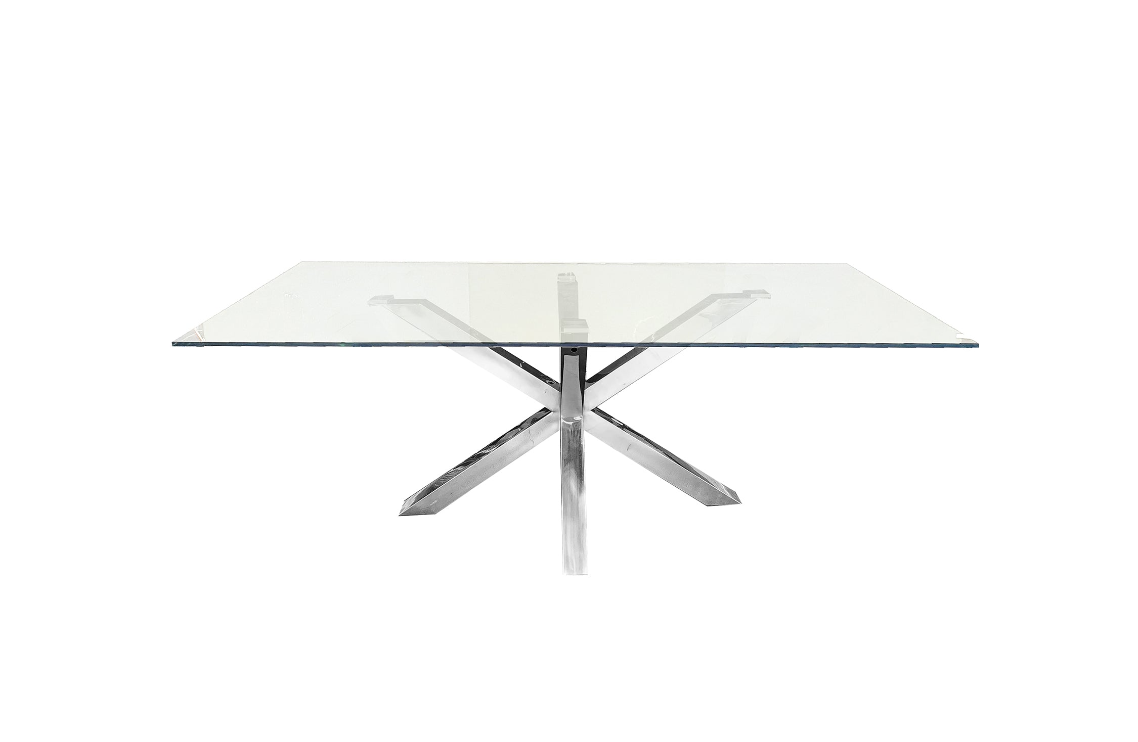 Elegant Clear Glass Dining Table with Silver Legs