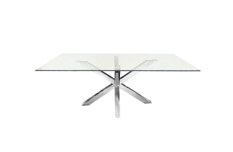 Elegant Clear Glass Dining Table with Silver Legs