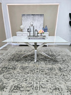 Elegant Silver and White Marble Dining Table