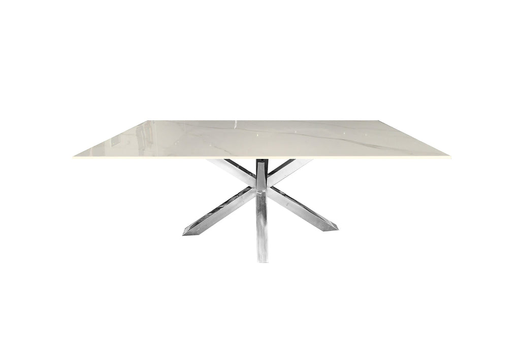 Elegant Silver and White Marble Dining Table