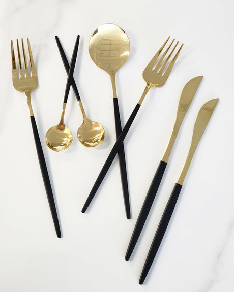 Deluxe Cutlery Set - Black & Gold