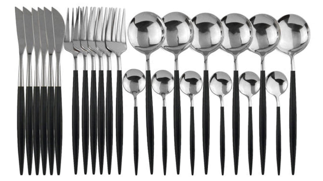 Deluxe Cutlery Set - Black & Silver