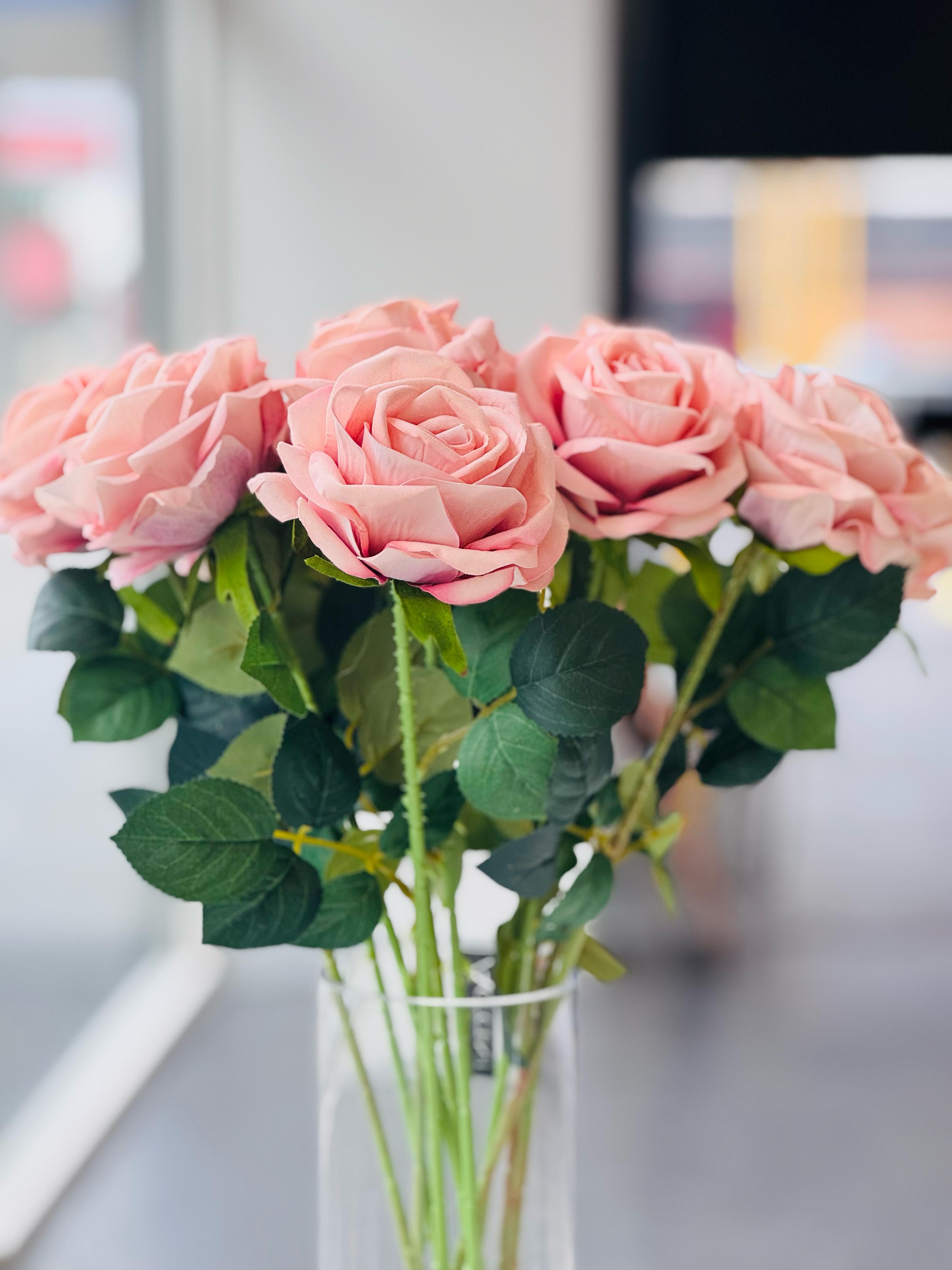 Artificial Rose Stems – Set of 2 Stems  – 60cm with 3 Flowers Each - Soft Pink