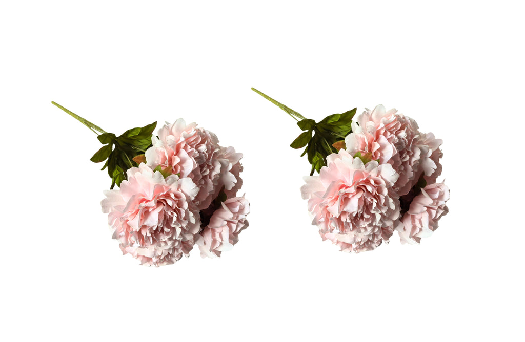 Artificial Bloomed Peony Bunch – Set of 2 Bunches – 45cm with 5 Flowers Each - Soft Pink