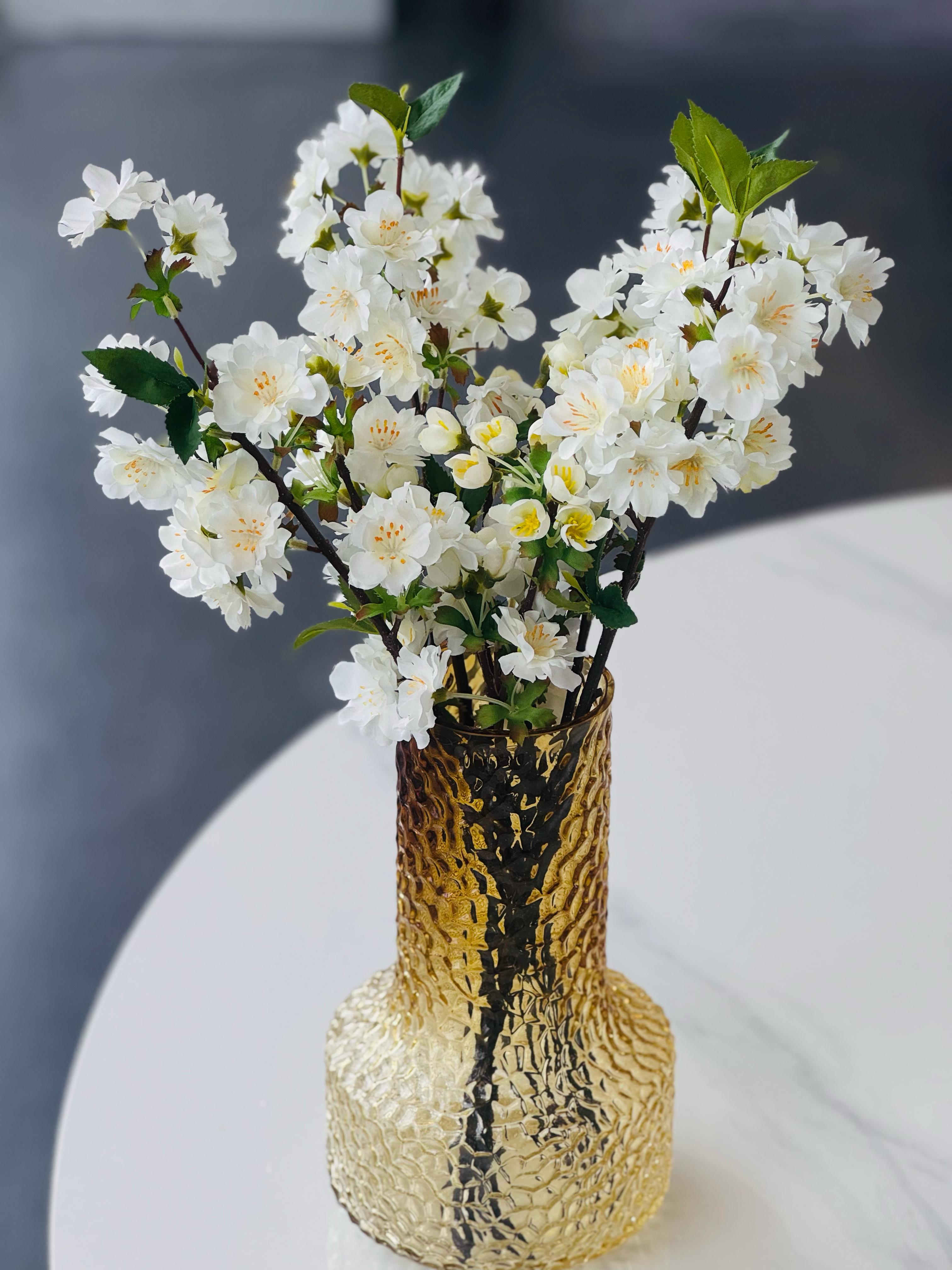 Artificial Single Stem Cherry Blossom 49cm -White - Set of 2 Bunch