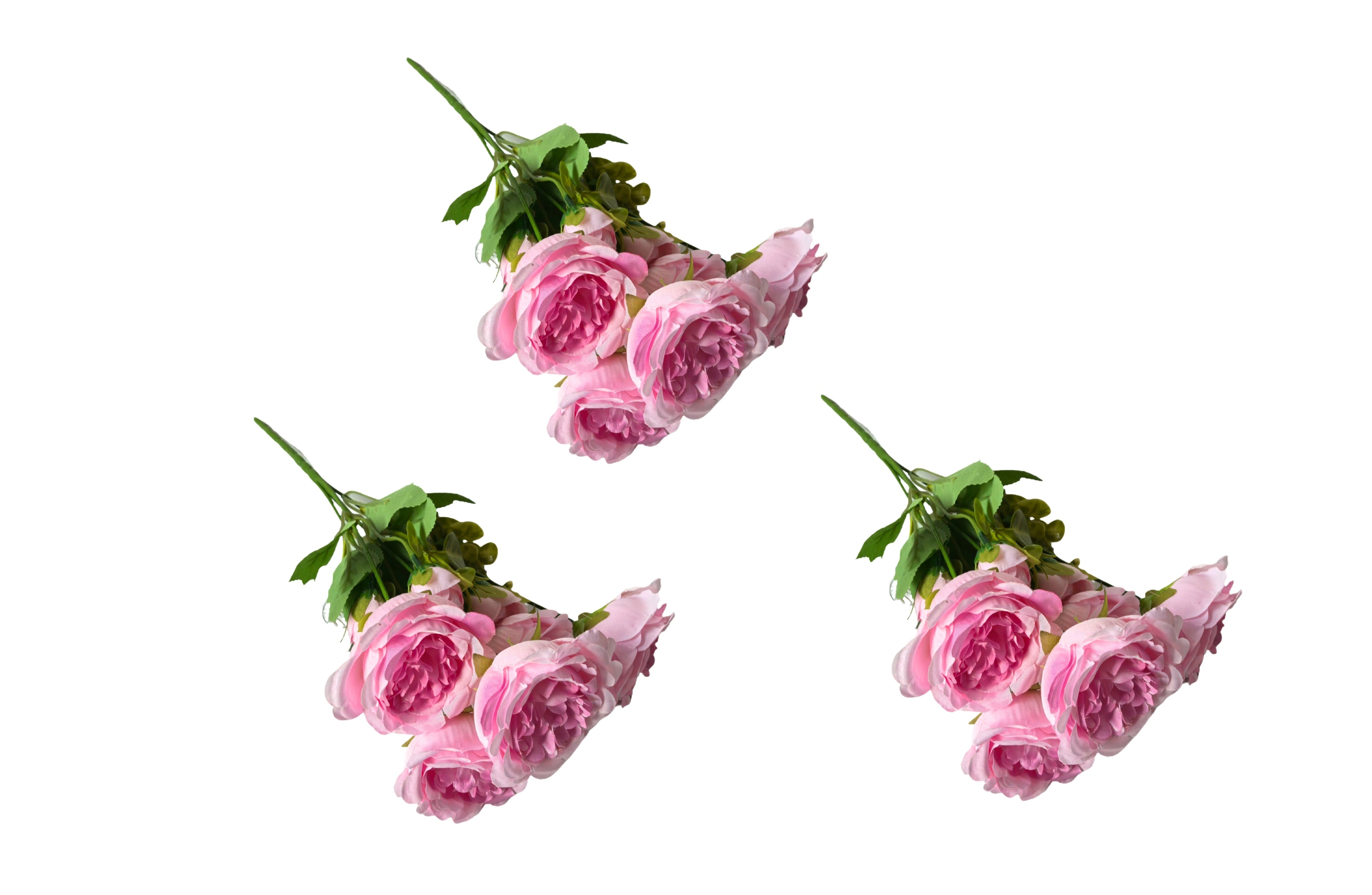 Artificial Rose Bunch – 31cm (Set of 3 Stems, 4 Flowers Each) - Pink