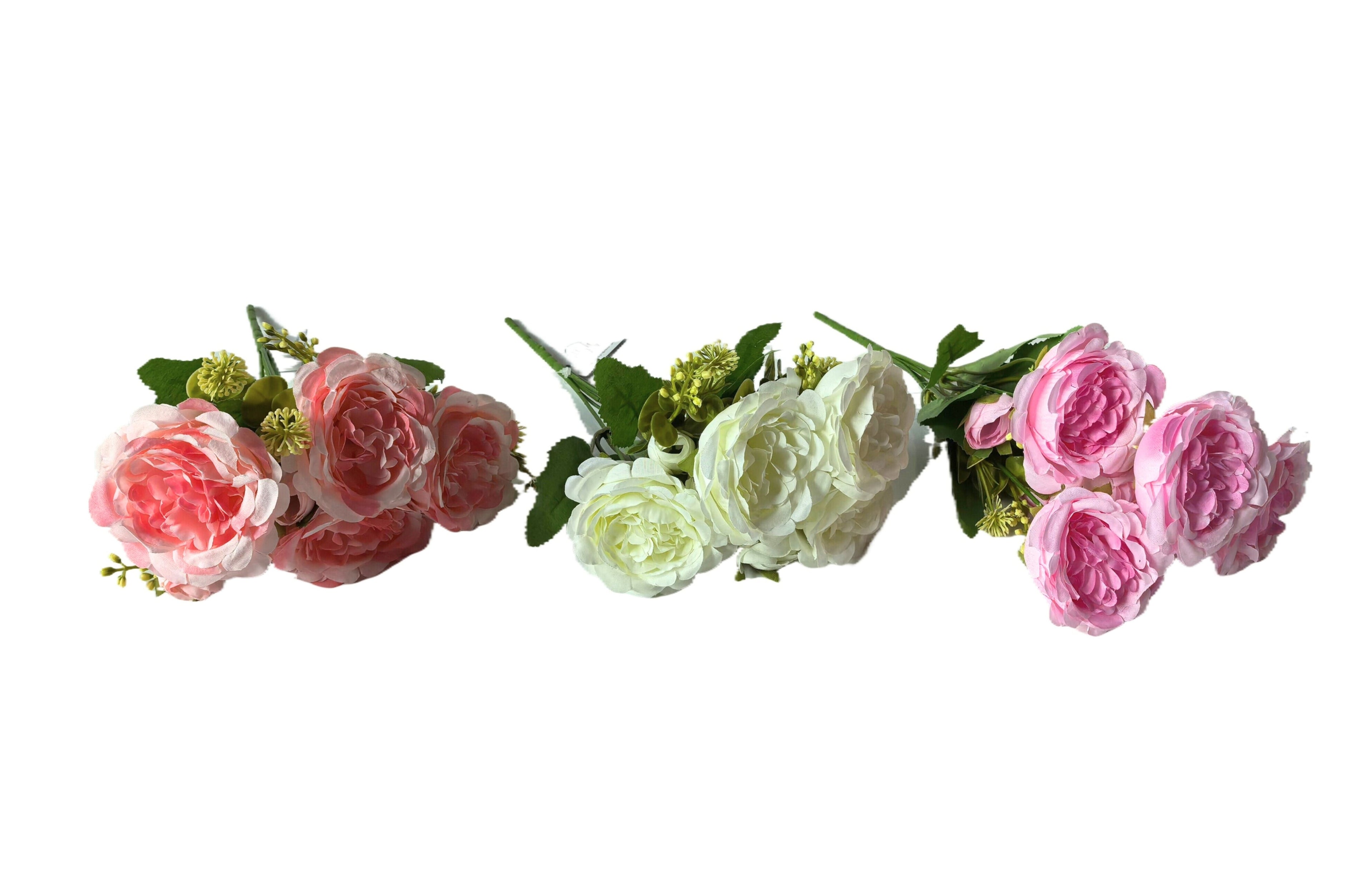 Artificial Rose Bunch – 31cm (Set of 3 Stems, 4 Flowers Each) - White