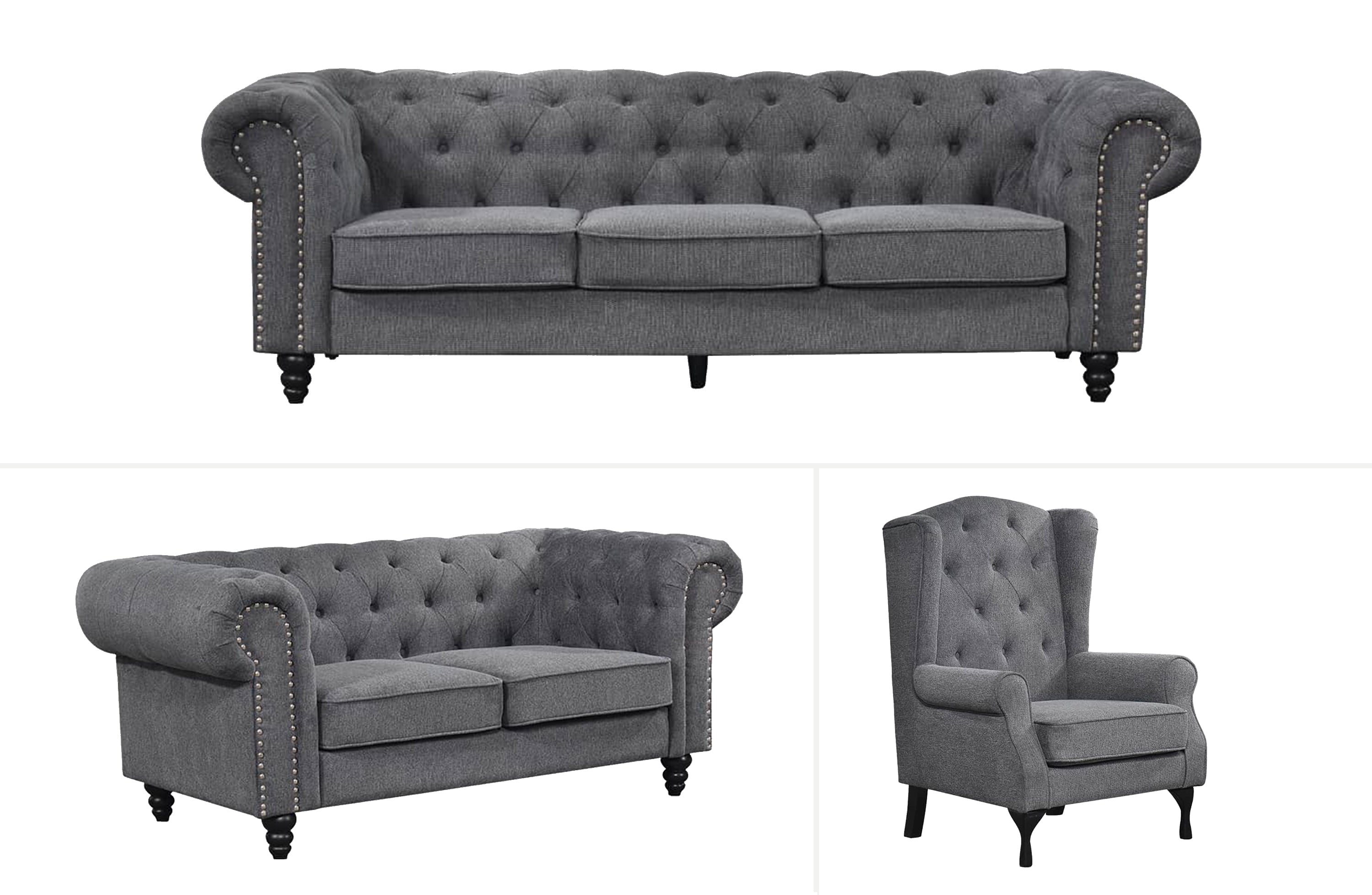Chesterfield Charcoal Grey Tufted Lounge Set