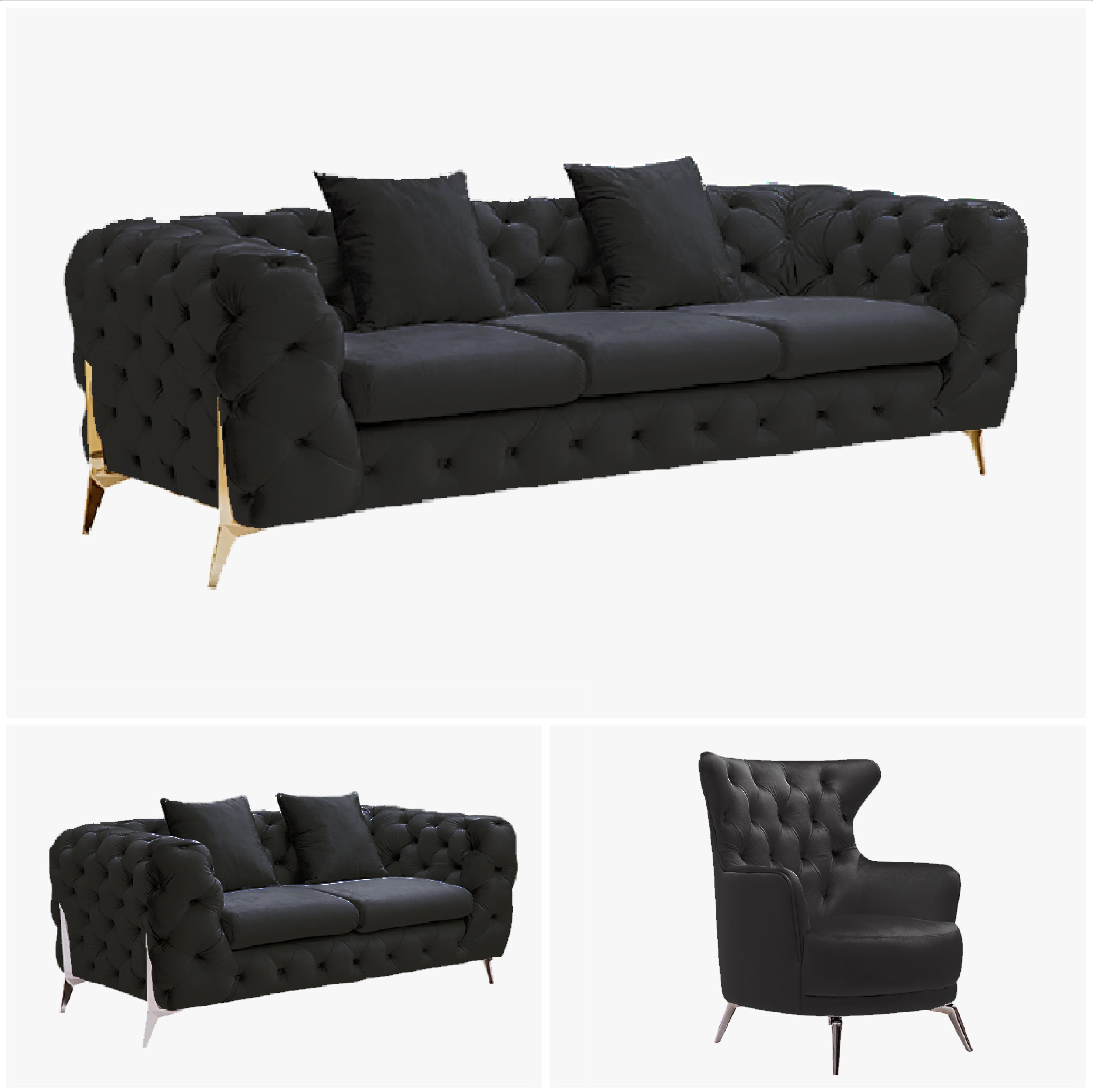 Grand Tufted Lounge in Black Velvet