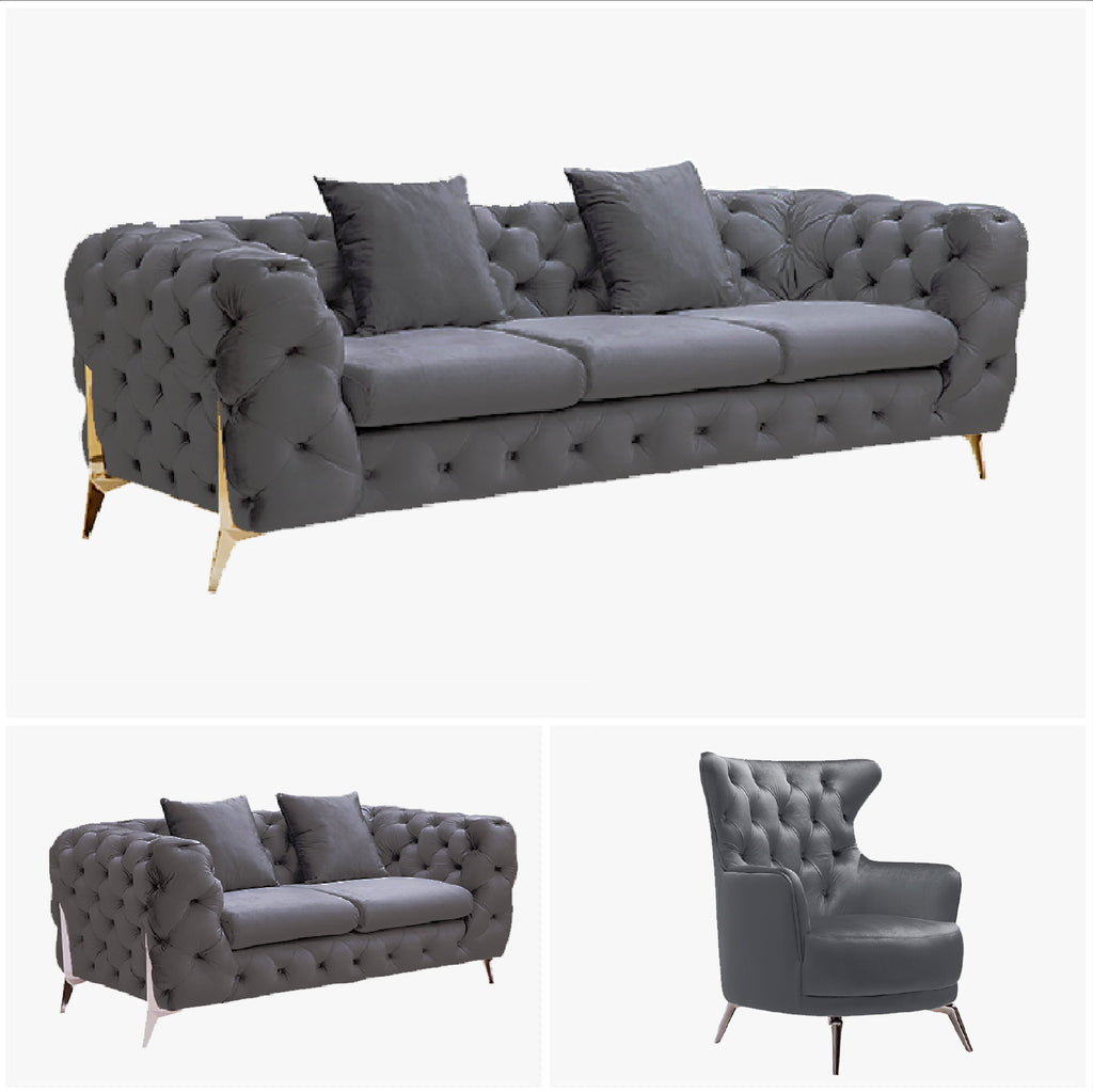 GRAND Tufted Lounge - Dark Grey Velvet