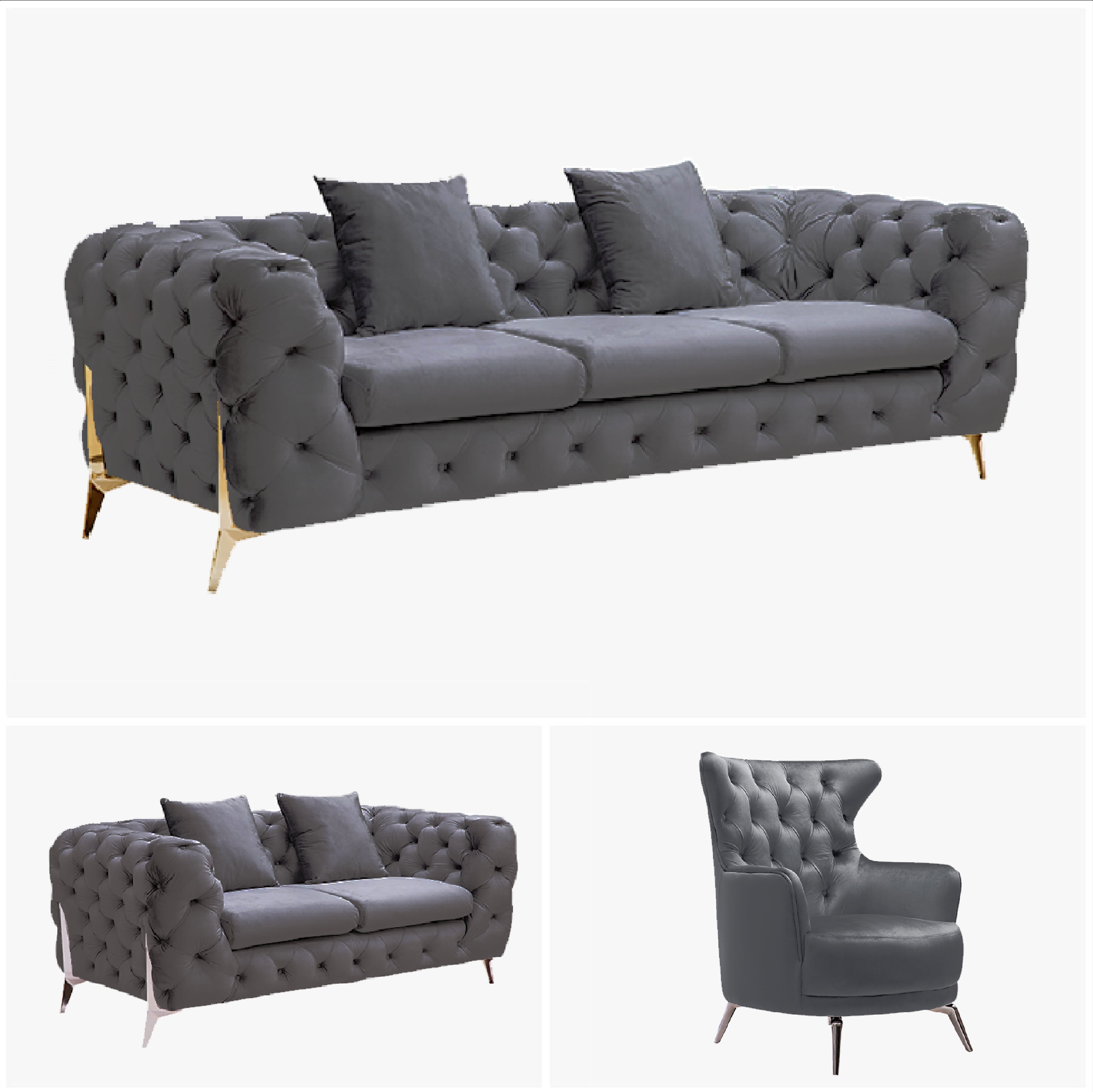 GRAND Tufted Lounge - Dark Grey Velvet