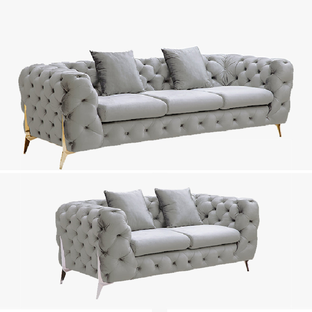 Grand Tufted Lounge - Light Grey Velvet
