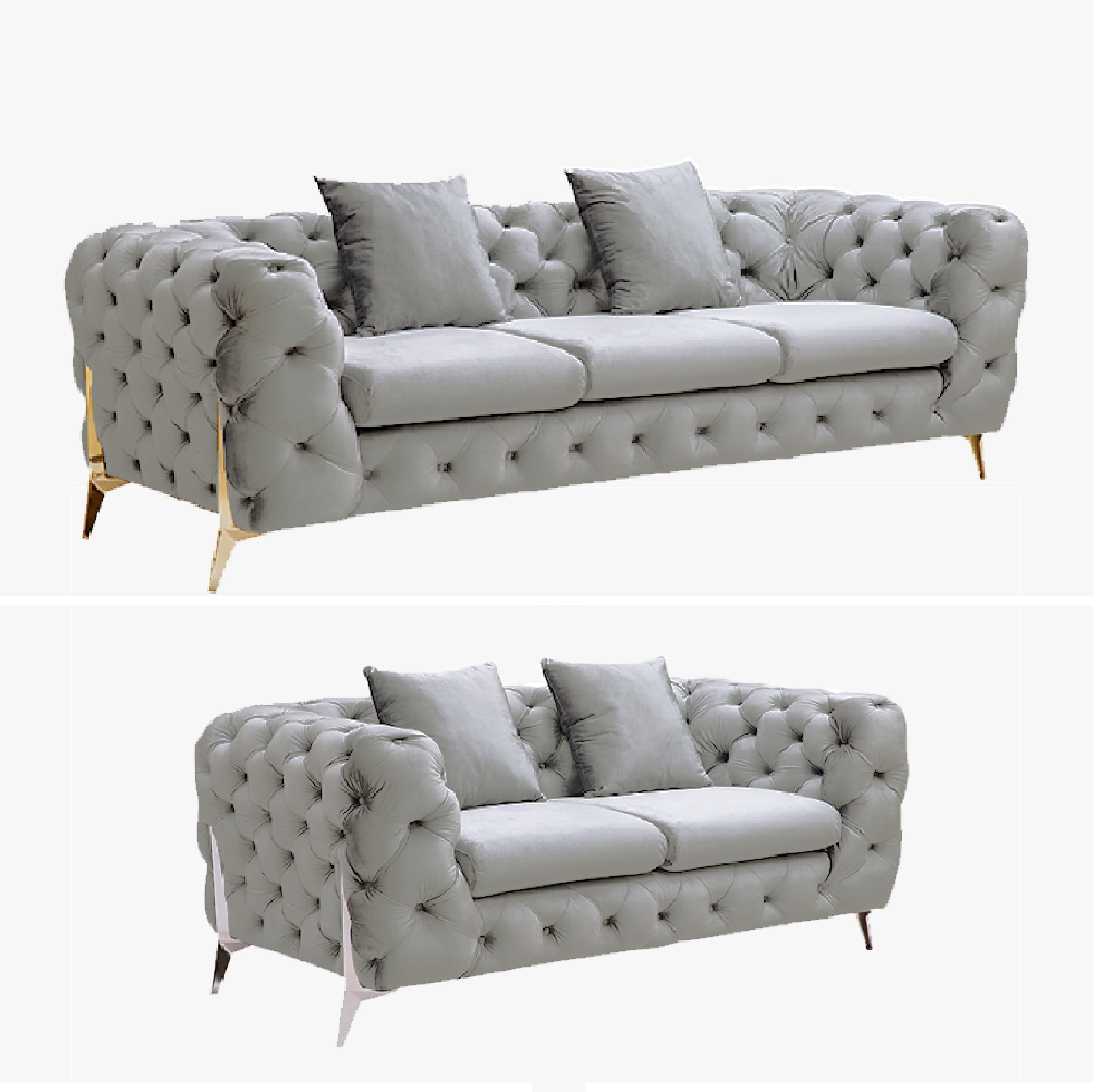 Grand Tufted Lounge - Light Grey Velvet