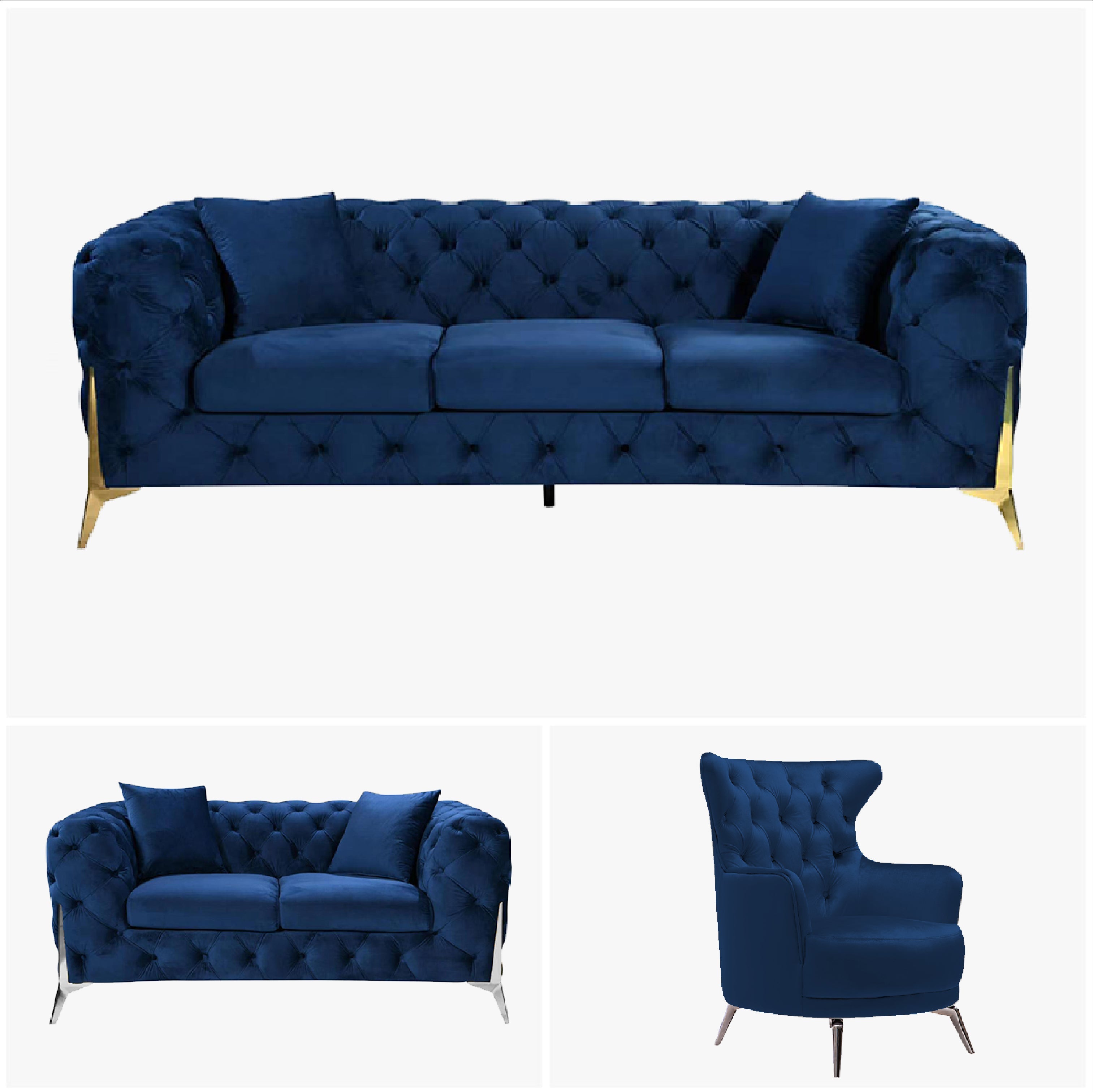 Grand Tufted Lounge in Blue Velvet