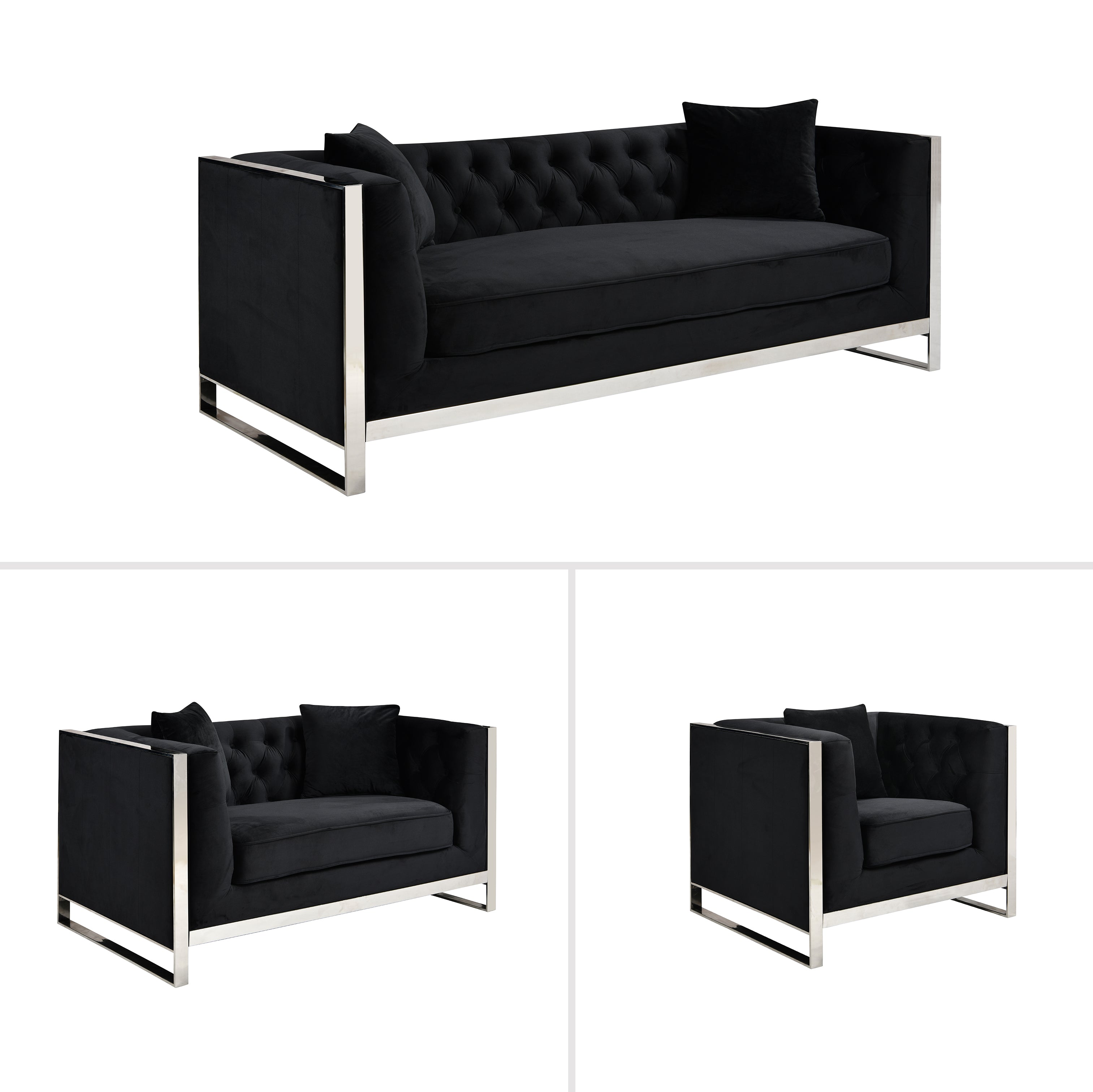 William Lounge Set - Black Velvet Elegance