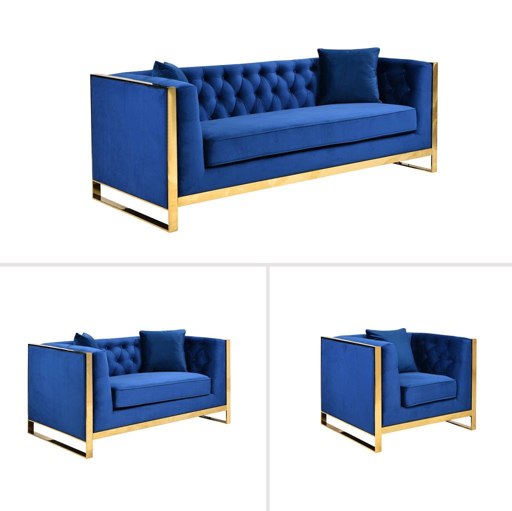William Lounge Set - Blue Velvet & Gold