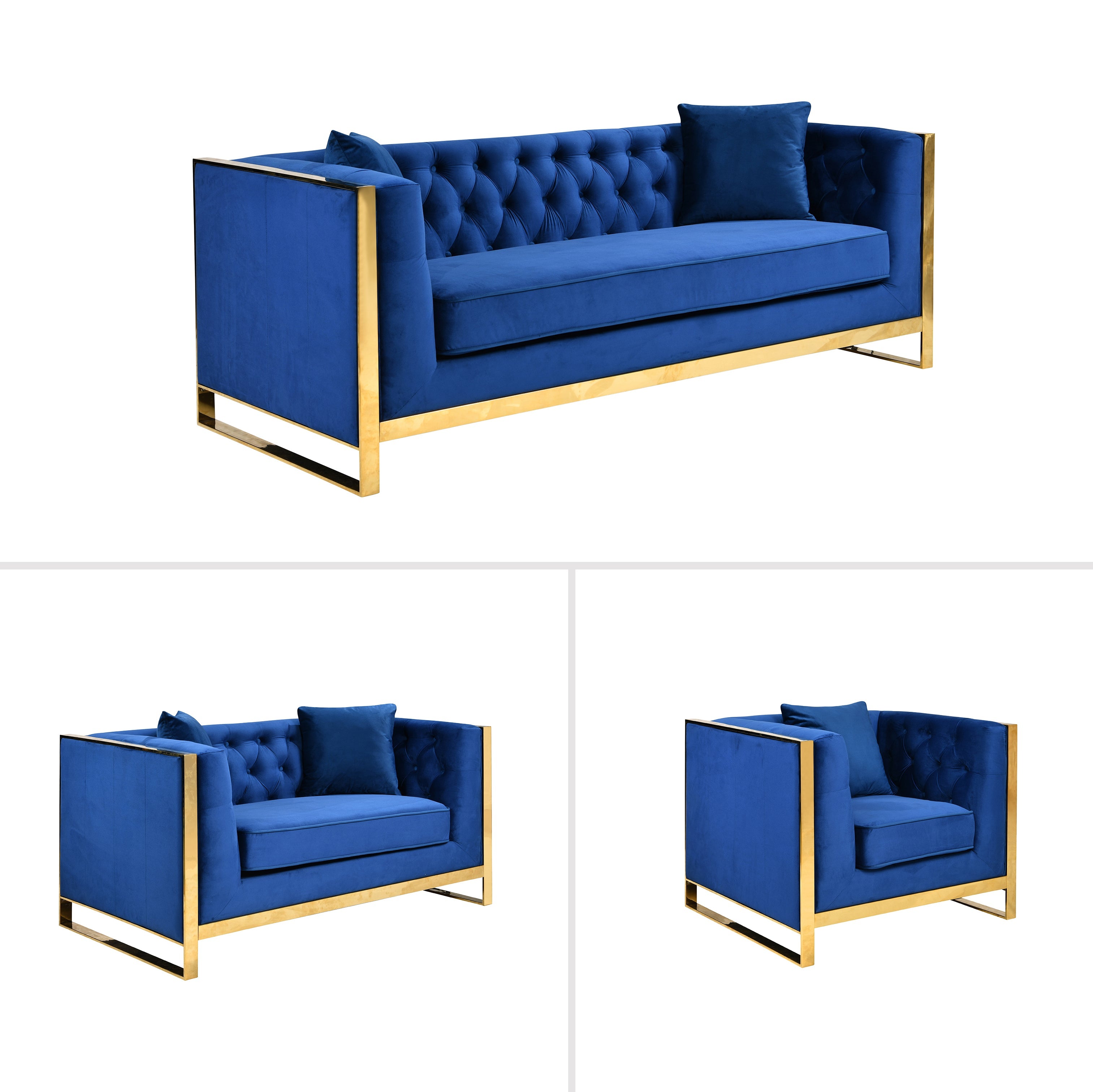 William Lounge Set - Blue Velvet & Gold
