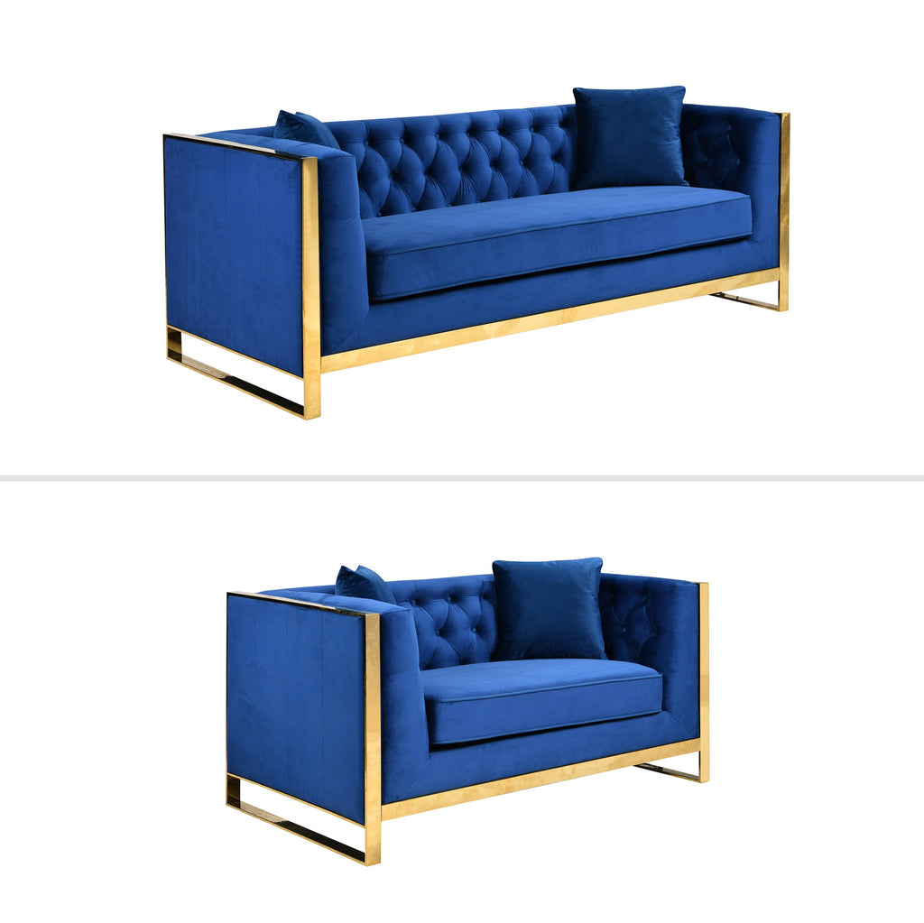 William Lounge Set - Blue Velvet & Gold